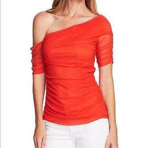 Vince Camuto One-Shoulder Ruched Orange Top